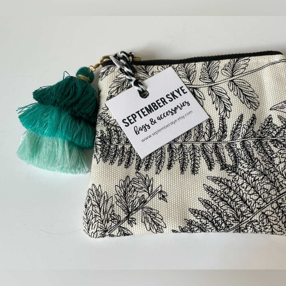 Fern Riffle Fabric Zipper Pouch w/ Card Wallet